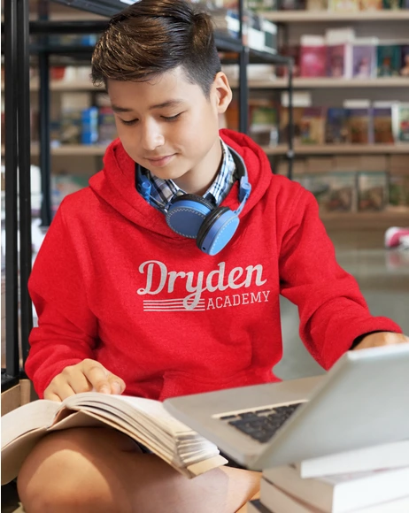 A school-branded hoodie example.